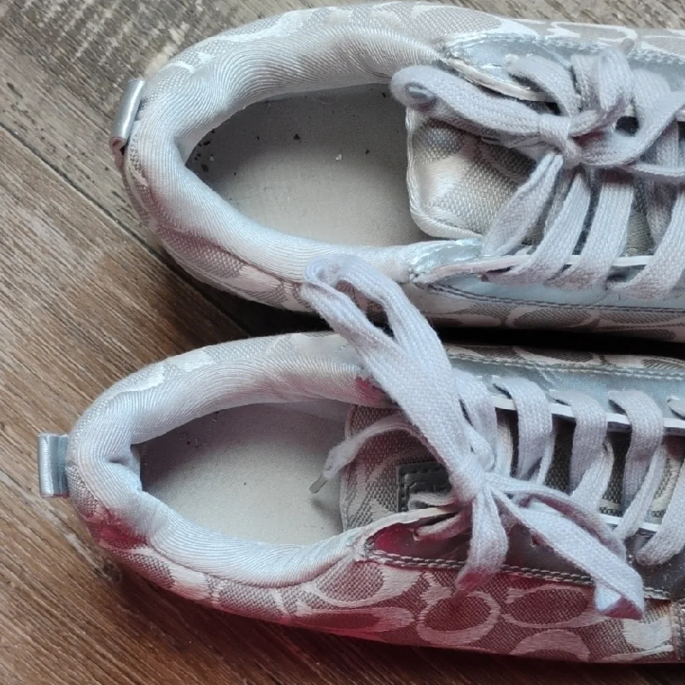 Coach Silver and White Patterned Sneakers, Casual, Size 7.5